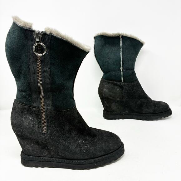 Ash Yorkie Sheep Skin Black Wedge Black Boot 39 (8.5) - Picture 3 of 11